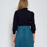 Pulover cu mâneci bufante si guler încretit bleumarin