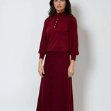 Pulover cu mâneci bufante si guler încretit grena