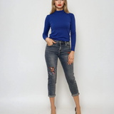 Blugi boyfriend cu fluturi brodati bleumarin