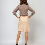 Pulover cu mâneci bufante si guler încretit beige