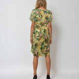 Rochie midi cu print floral și șnur în talie vernil