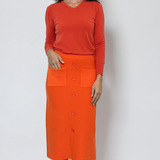 Fustă midi tricotată cu buzunare portocaliu
