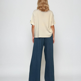 Tricou  cu inserție denim la bust alb