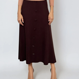 Fustă tricotată clos cu nasturi maro