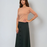 Fustă tricotată clos cu nasturi verde-dark