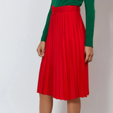 Fustă plisată cu curea rosu