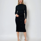 Fustă midi tricotată cu buzunare negru