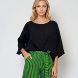 Bluză largă din in in colturi bleumarin