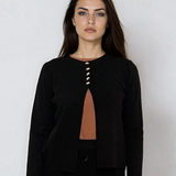 Jachetă tricotată cu nasturi aurii negru