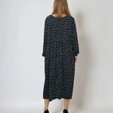 Rochie lungă din raiat cu animal print albastru