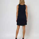 Rochie din in fără mânecă cu guler paiete bleumarin