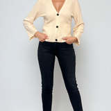 Cardigan cu decolteu în V si buzunare alb