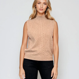 Vestă pe gât cu nasturi decorativi beige