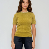 Pulover tricotat cu mânecă scurtă si perle verde