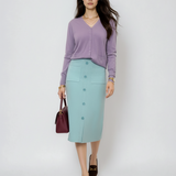 Fustă midi tricotată cu buzunare aqua