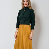 Pulover cu mâneci bufante si guler încretit verde-dark