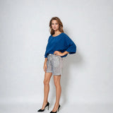 Bluză largă din in in colturi albastru