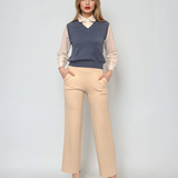 Vestă cu mâneci si guler cămasă albastru