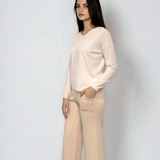 Pulover en-coeur cu nasturi pe mâneci alb