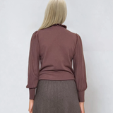 Pulover cu mâneci bufante si guler încretit mov