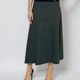 Fustă tricotată clos cu nasturi verde-dark