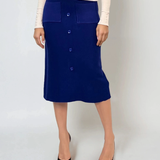 Fustă midi tricotată cu buzunare albastru