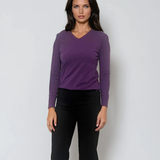 Pulover cu decolteu în V moale si confortabil mov-pruna