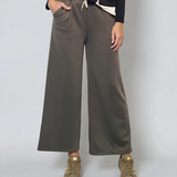 Pantaloni lungi la dungă din vâscoză kaki