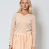 Pulover en-coeur cu nasturi pe mâneci crem