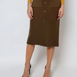 Fustă midi tricotată cu buzunare kaki