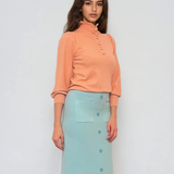 Pulover cu mâneci bufante si guler încretit somon