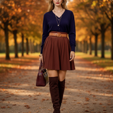 Fustă tricotată cloș maro