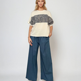 Tricou  cu inserție denim la bust alb