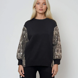 Bluză cu mâneci denim si paiete negru