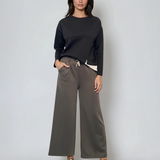 Pantaloni lungi la dungă din vâscoză kaki