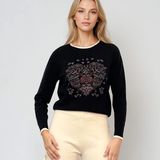 Pulover cu inimă brodată negru-alb