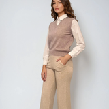 Vestă cu mâneci si guler cămasă beige