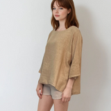 Bluză largă din in in colturi beige