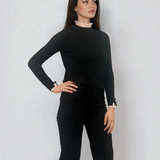 Pulover cu volan plisat negru