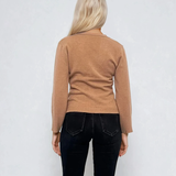 Cardigan cu decolteu în V si buzunare beige