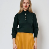 Pulover cu mâneci bufante si guler încretit verde-dark