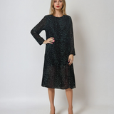 Rochie midi cu mânecă lungă și animal print verde
