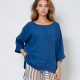 Bluză largă din in in colturi albastru