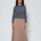 Pulover cu volan plisat albastru