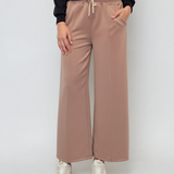 Pantaloni lungi la dungă din vâscoză beige