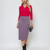 Pulover cu decolteu în V moale si confortabil ciclam