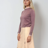 Pulover cu volan plisat mov