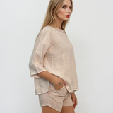 Bluză largă din in in colturi crem