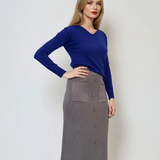 Fustă midi tricotată cu buzunare gri