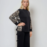 Bluză cu mâneci denim si paiete negru